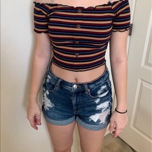 striped off the shoulder crop top